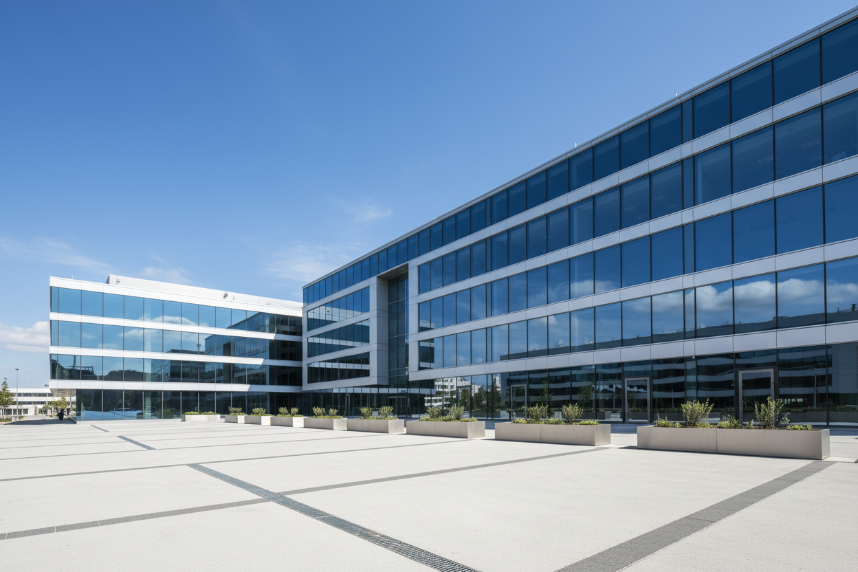 Modern corporate headquarters exterior in Ljubljana